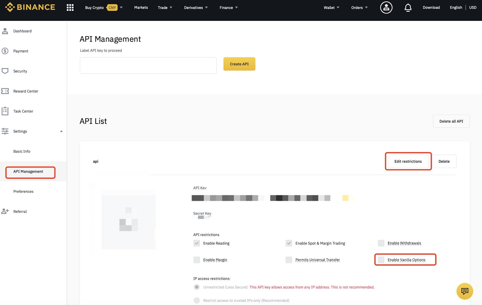 How to create and set up Binance API key