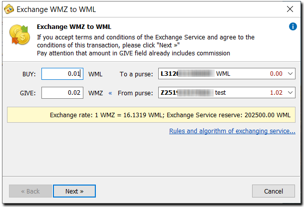 Automated exchange of WebMoney currency