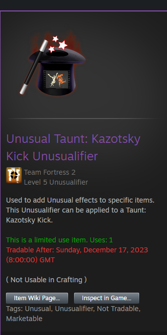 Steam Community Market :: Listings for Unusual Taunt: Kazotsky Kick