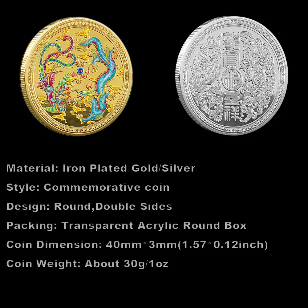 DOUBLE DRAGON AND PHOENIX Silver Coin Francs Gabon 