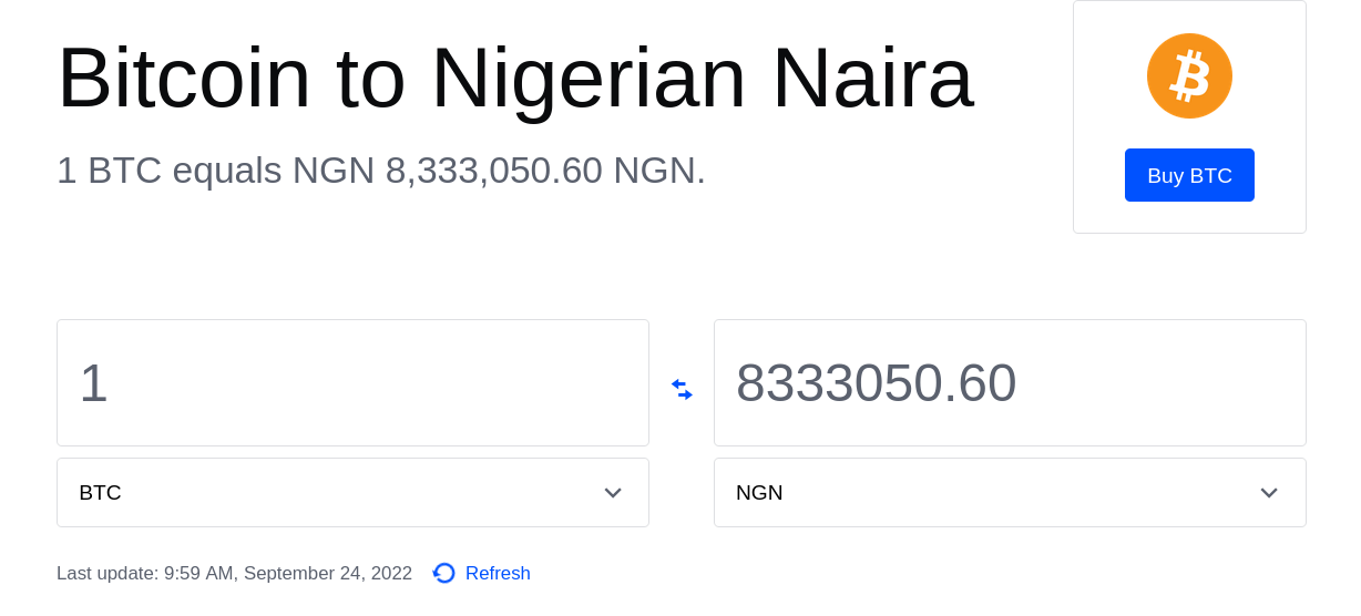 1 BTC to NGN Exchange Rate - Bitcoin to Nigerian Naira