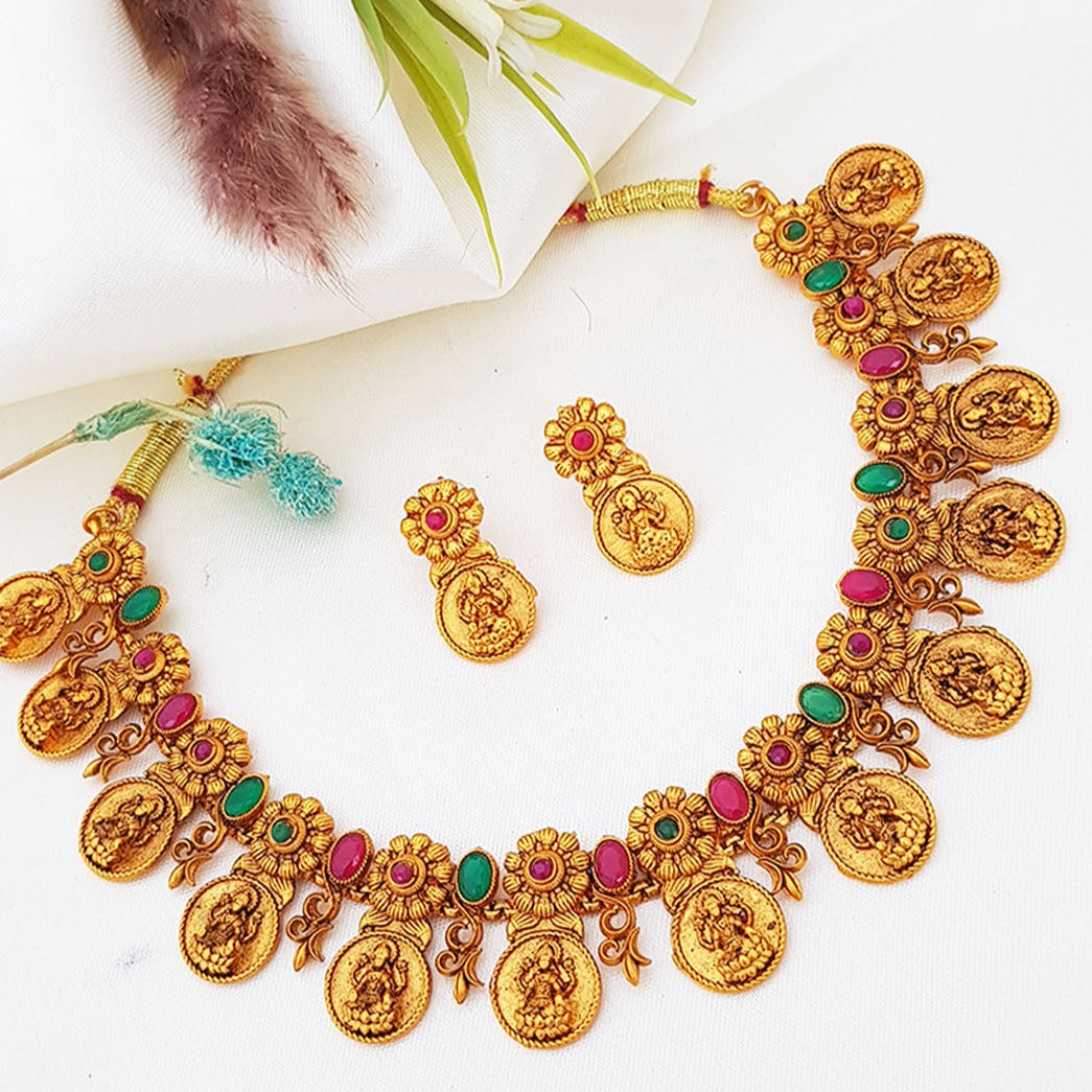 Goddess Lakshmi Coins Short Necklace – Sheetal's FabFashion