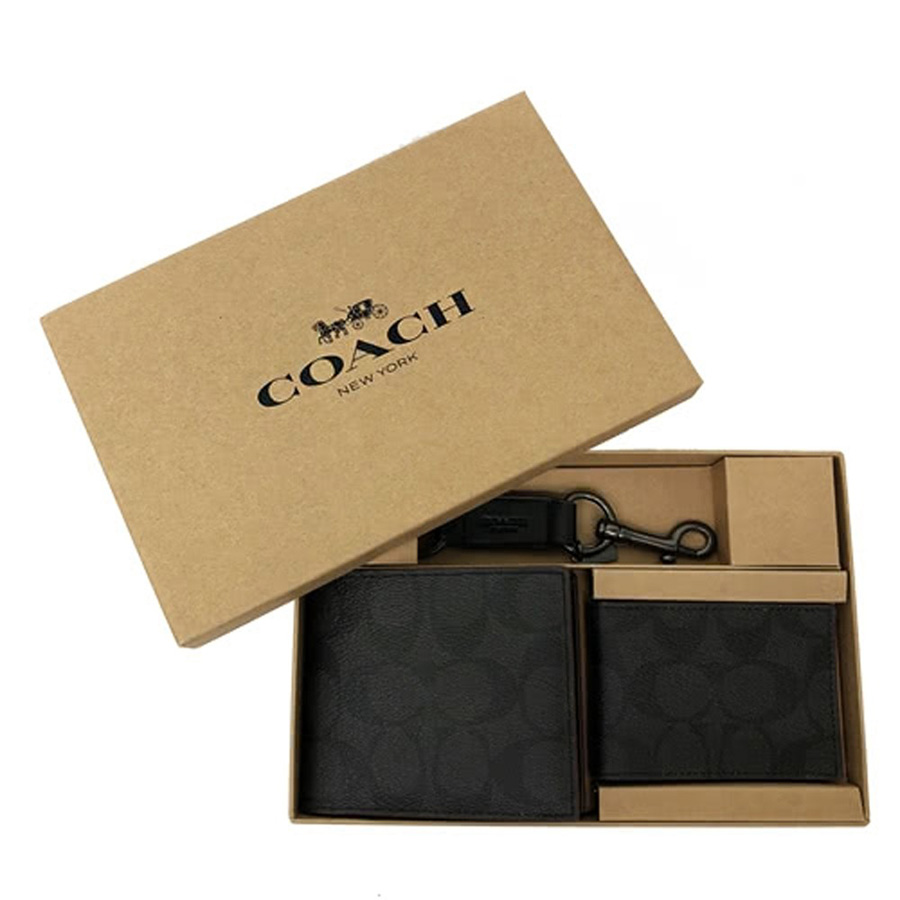 COACH F Accordion Wallet Gift Set Signature BLACK |