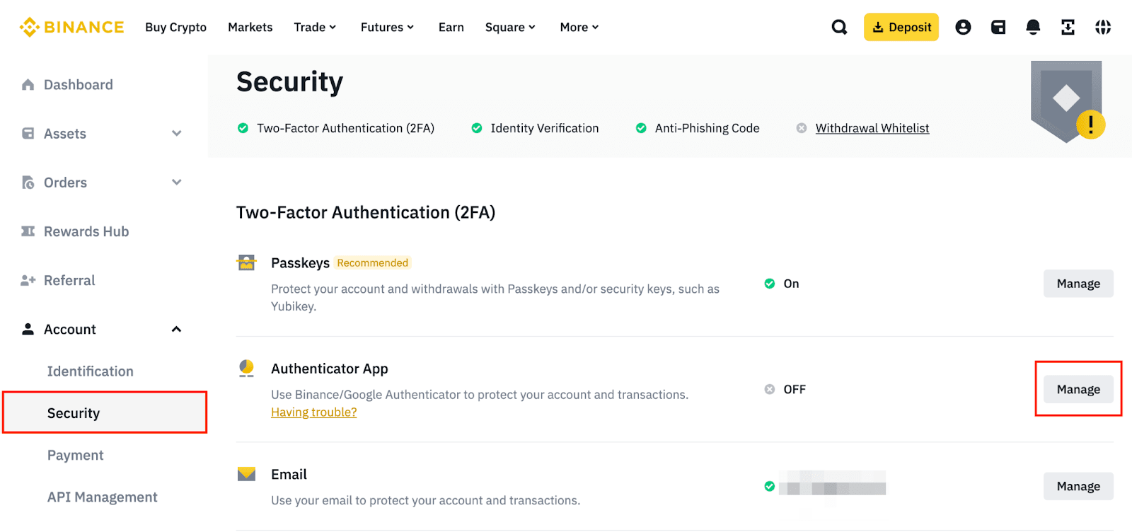 How to enable 2FA on Binance