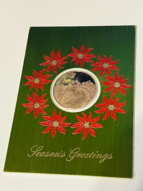 VINTAGE FRANKLIN Mint Christmas Holiday Card Coin Under The Mistletoe $ - PicClick