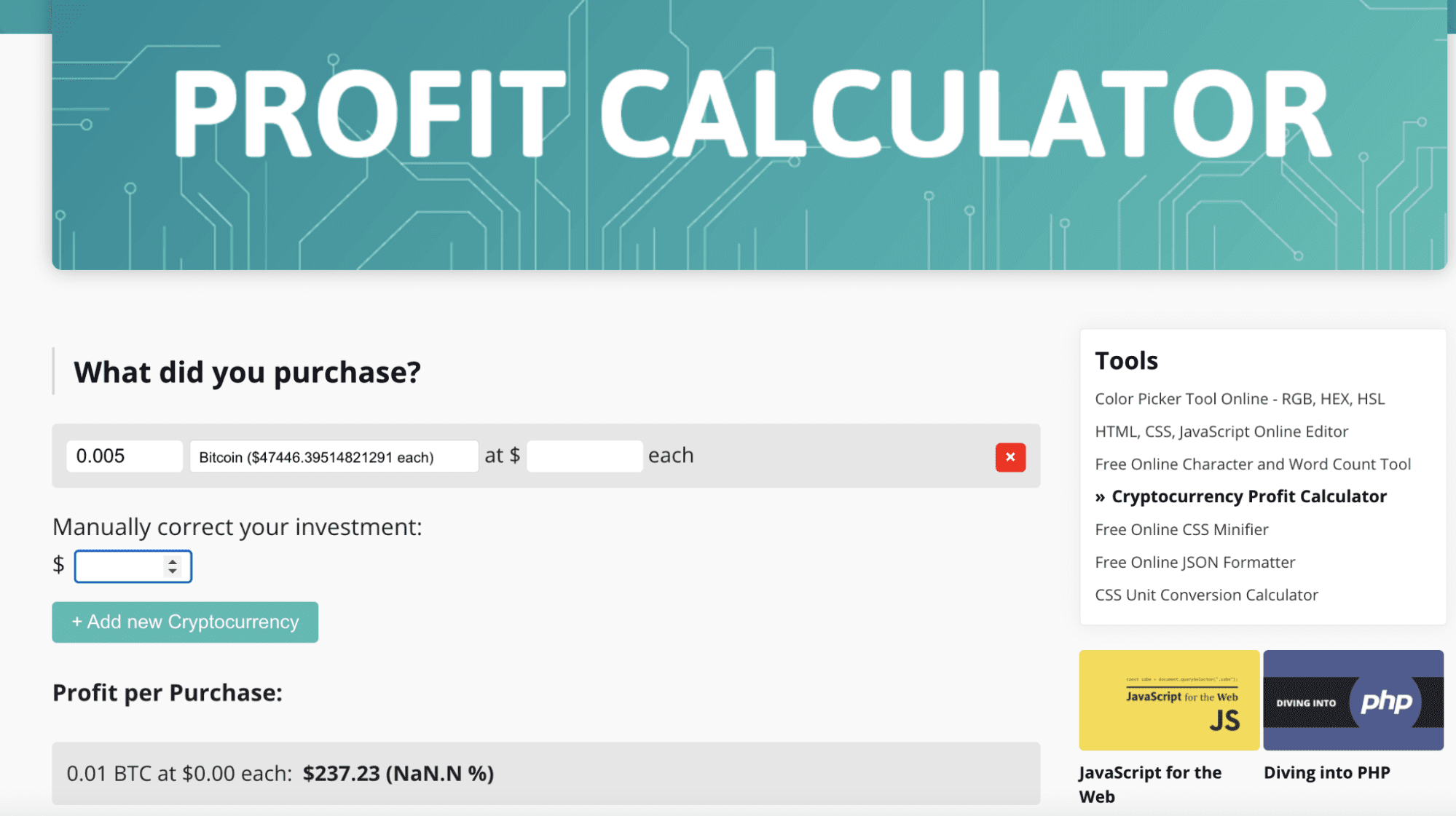 Crypto Profit Calculator - Bitcoin, Ethereum Profit/Loss Calculator