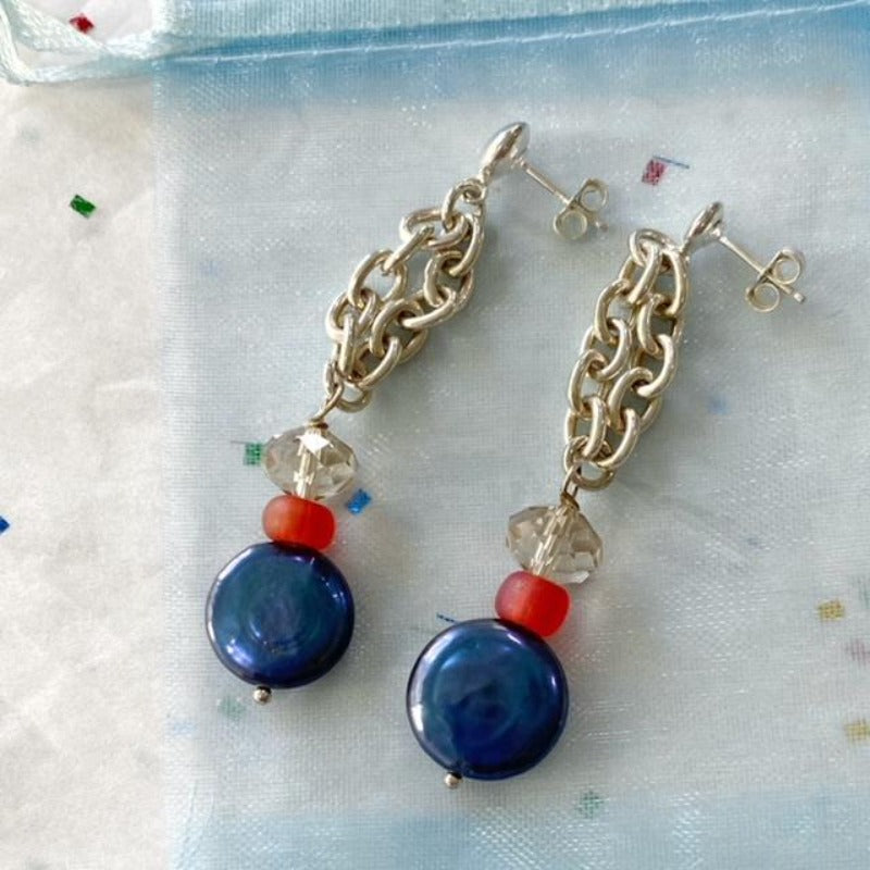 Peacock Coin Pearl Earrings