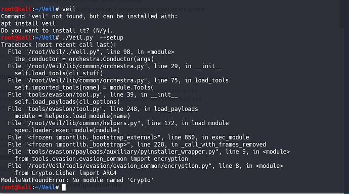 ModuleNotFoundError: No module named 'Crypto' · Issue # · Veil-Framework/Veil · GitHub