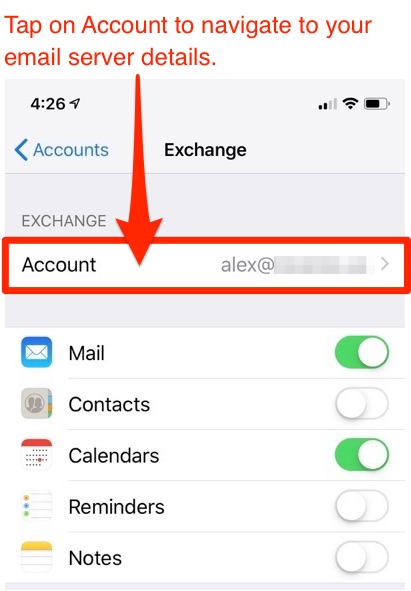 Exchange account configuration on iPhone - Pexys