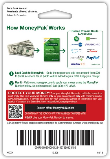 Green Dot - MoneyPak Card - Make A Safe and Secure Deposit