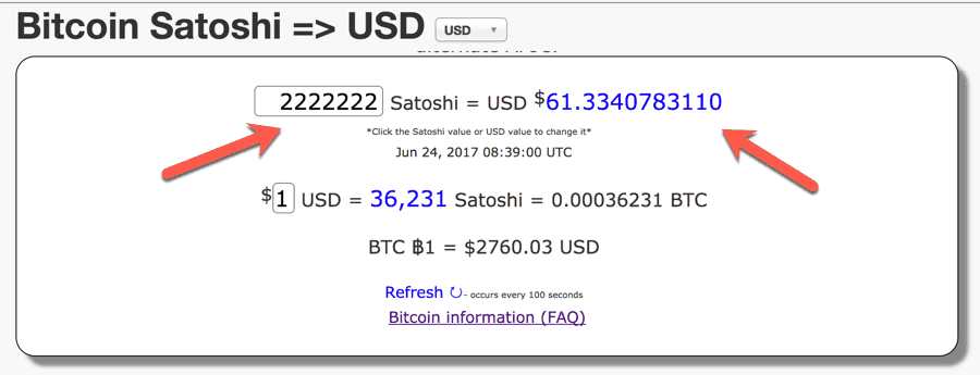 Bitcoin Satoshi => USD