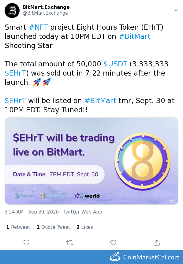 Eight Hours price today, EHRT to USD live price, marketcap and chart | CoinMarketCap