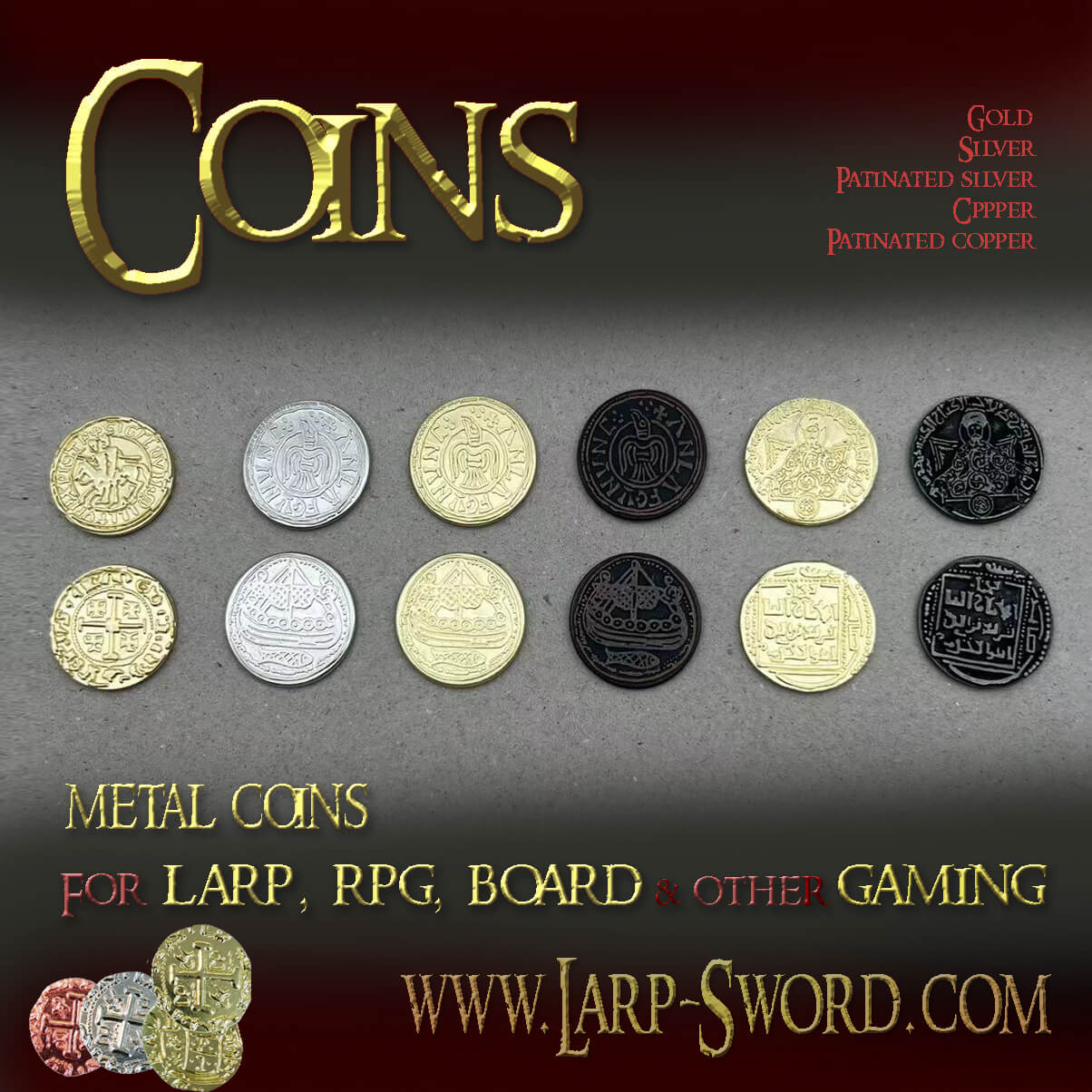 Set of 10 Copper LARP Coins - MY - Medieval Collectibles