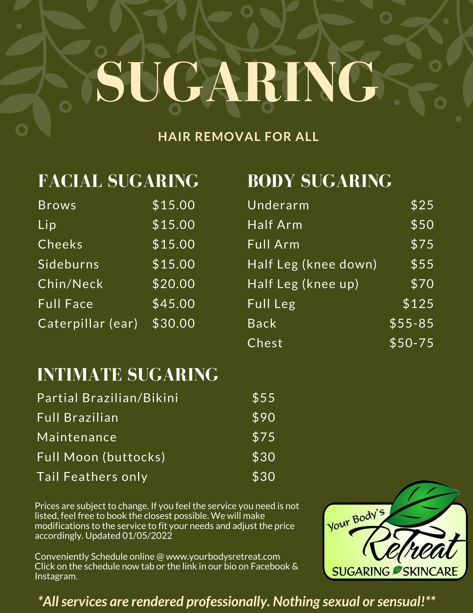 Waxing - Facial, Underarm, Leg, Brazilian, Body Wax