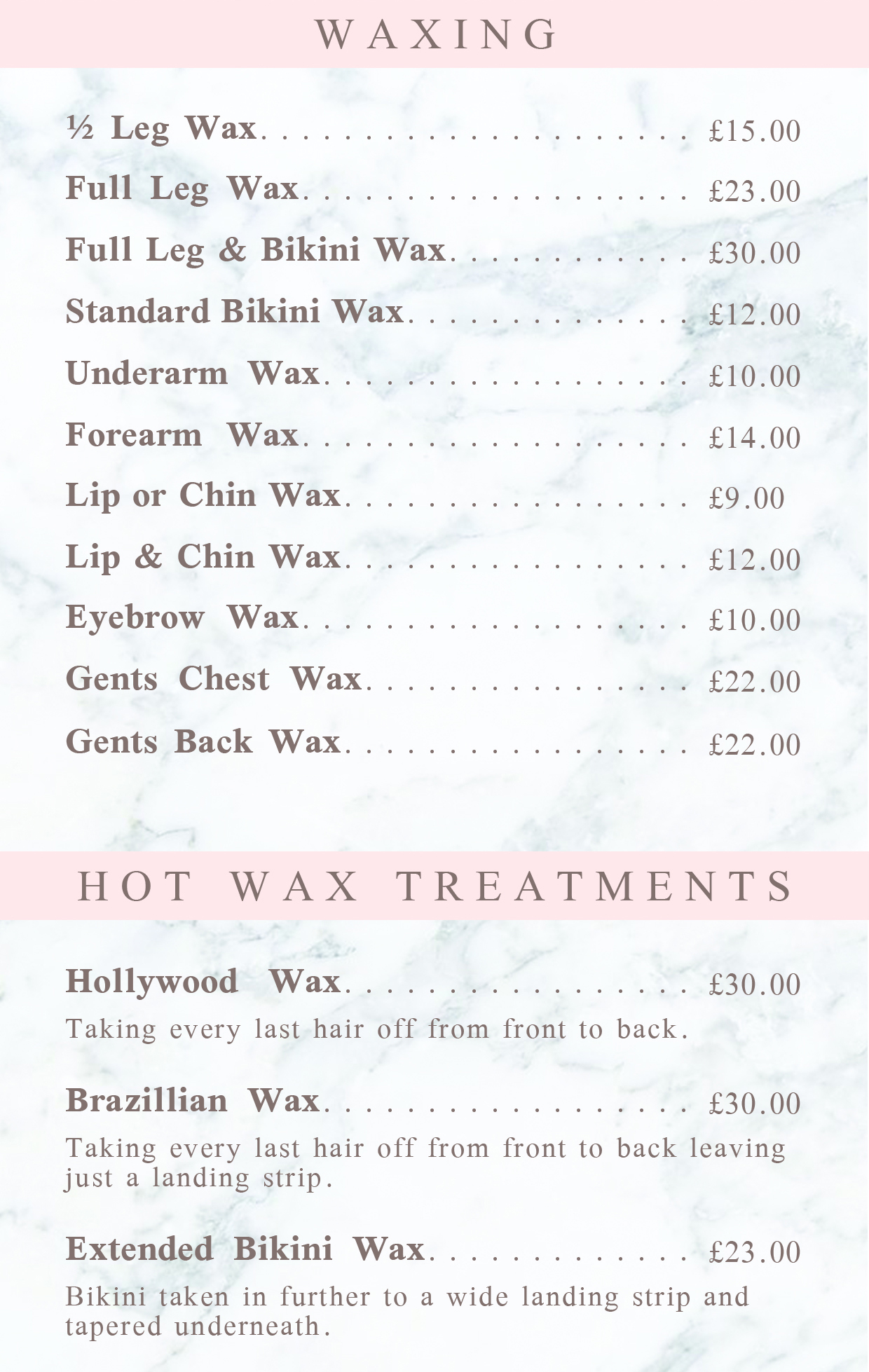 Waxing Prices | Riviera Spa