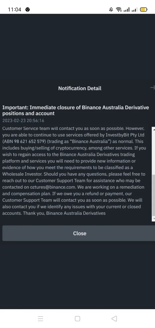 Binance Closed Derivative Positions of Australian Users, Will Compensate Them for Losses