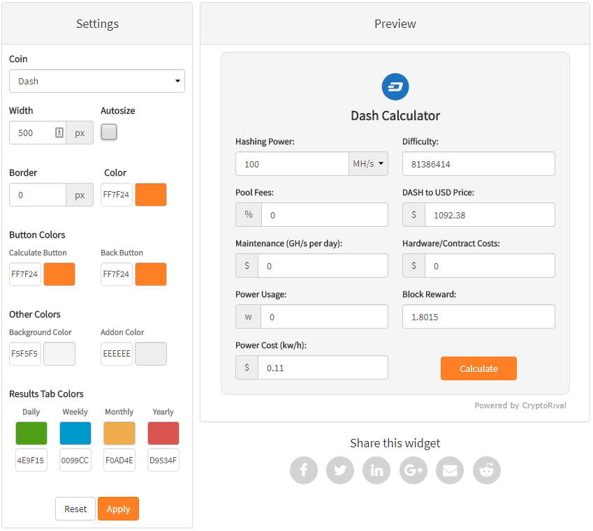 Bitcoin Mining Calculator Widget | CryptoRival