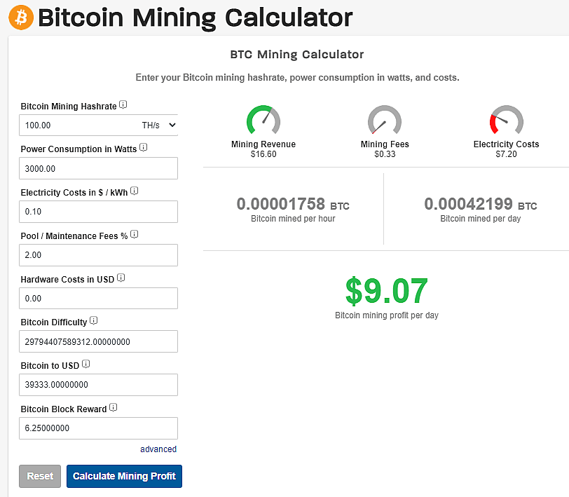 Cryptocurrency Mining Profitability Calculator