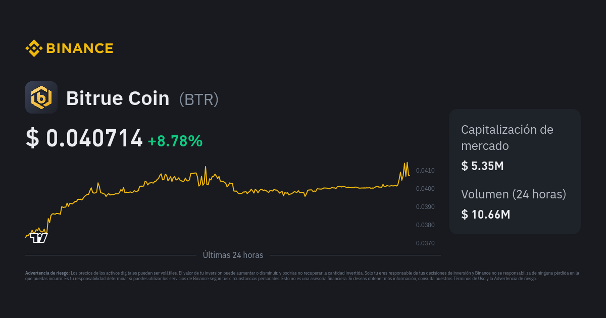 Bitrue Coin price now, Live BTR price, marketcap, chart, and info | CoinCarp