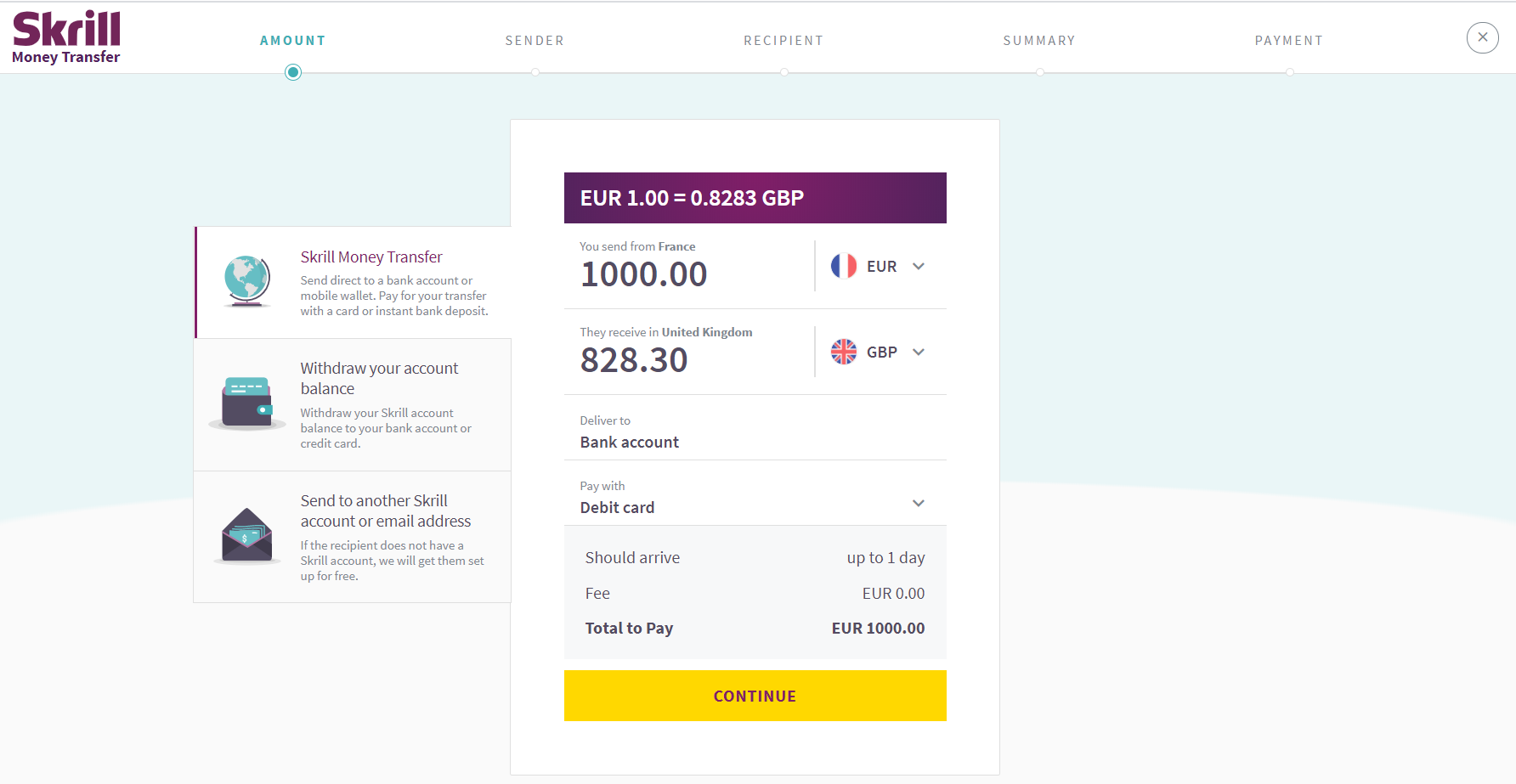 Sell Skrill EUR to the Bank transfer GBP  where is the best exchange rate?