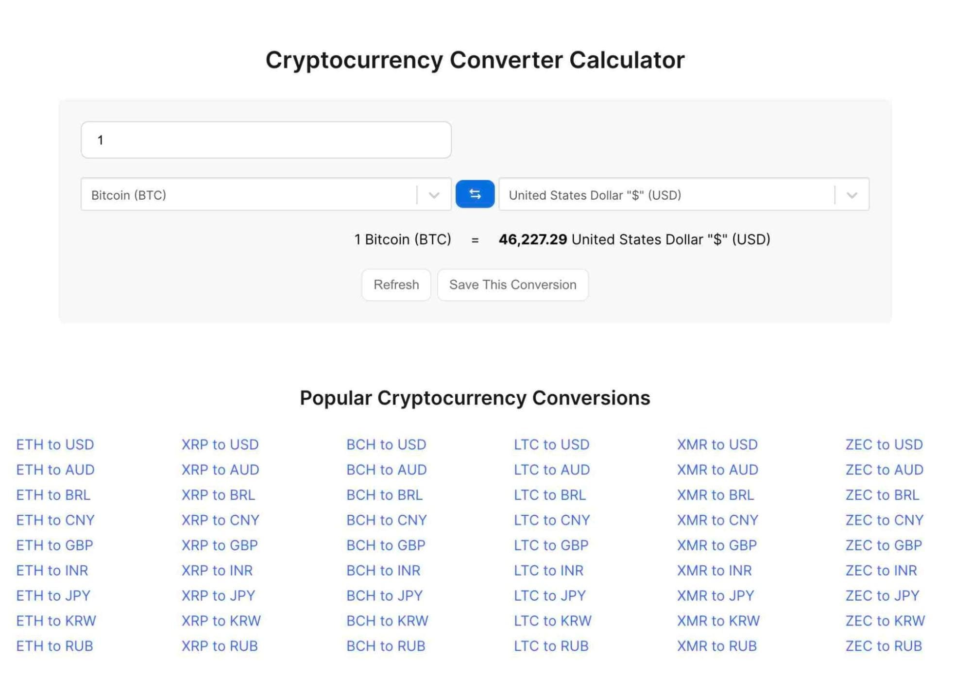 Convert Bitcoin (BTC) to USD Calculator, 1______ BTC to USD