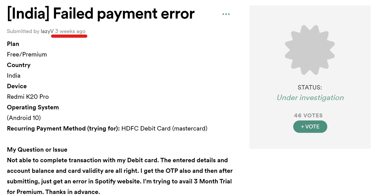 Failed payment help - Spotify