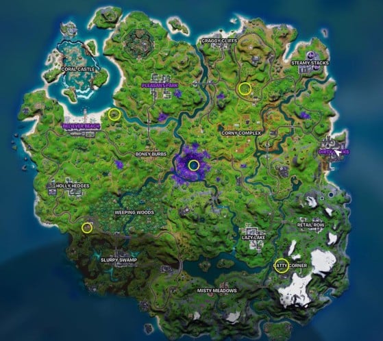 All XP Coin locations Fortnite Chapter 2 Season 5 Week 10 - Green, Blue, Purple, and Gold - Gamepur