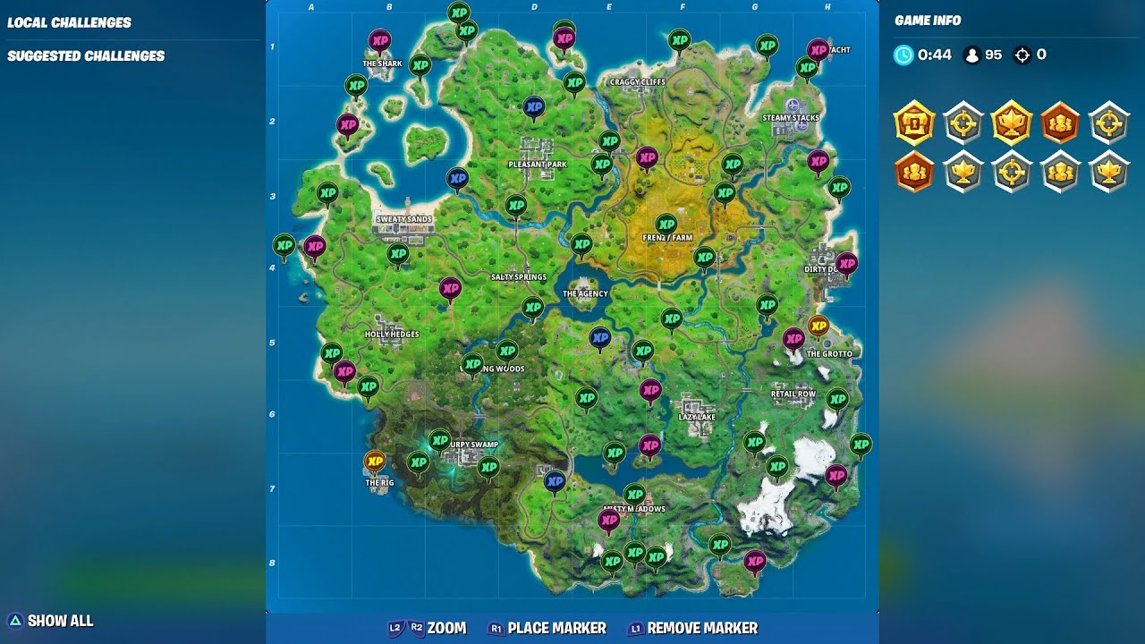 All XP Coin locations Fortnite Chapter 2 Season 5 Week 10 - Green, Blue, Purple, and Gold - Gamepur