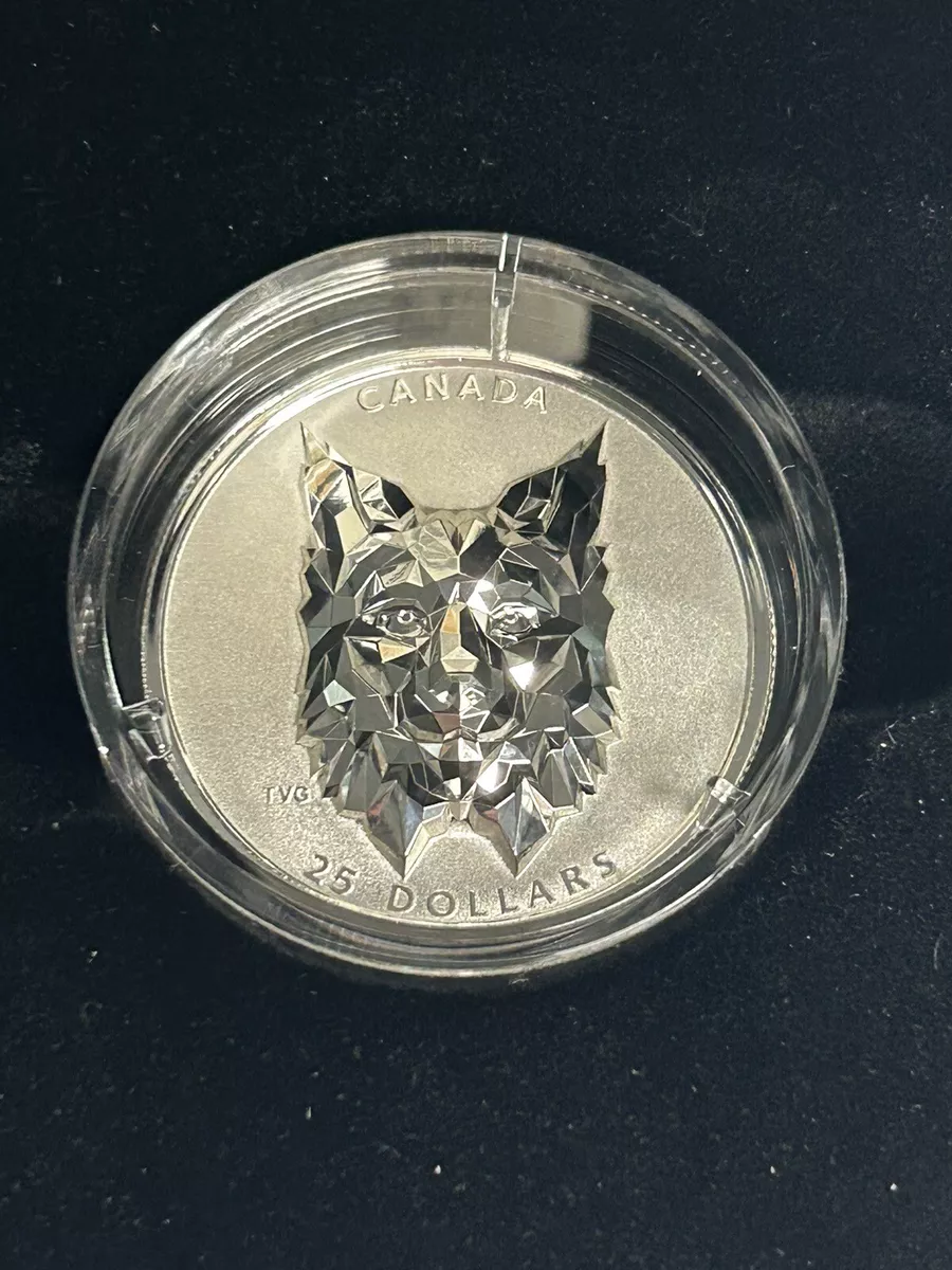 $25 FINE SILVER COIN MULTIFACETED ANIMAL HEAD: WOLF - West Edmonton Coin & Stamp