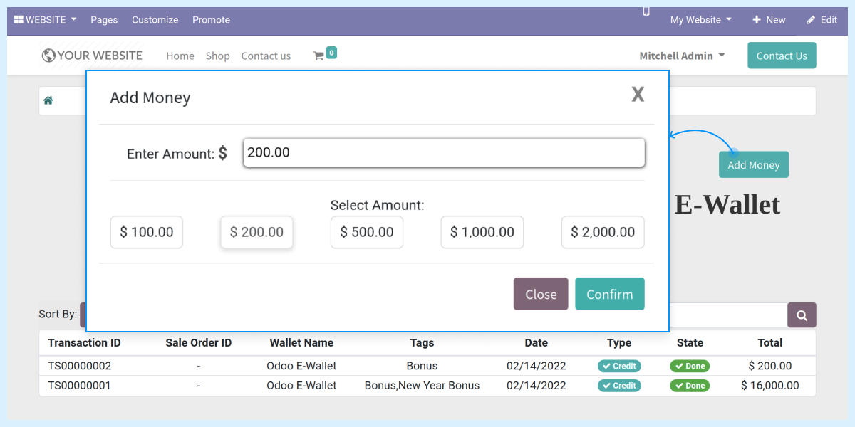 Website Wallet for Customers in Odoo | Odoo Apps Store