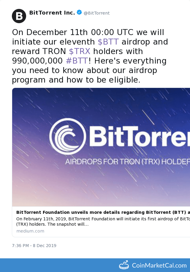 TRON's First BitTorrent (BTT) Airdrop Begins, Plus Justin Sun Promises a Valentine's Day Surprise